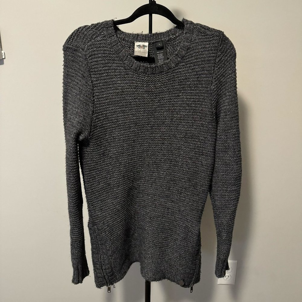 Grey Harley Davidson Sweater with Zipper Detail - Size‎ Large